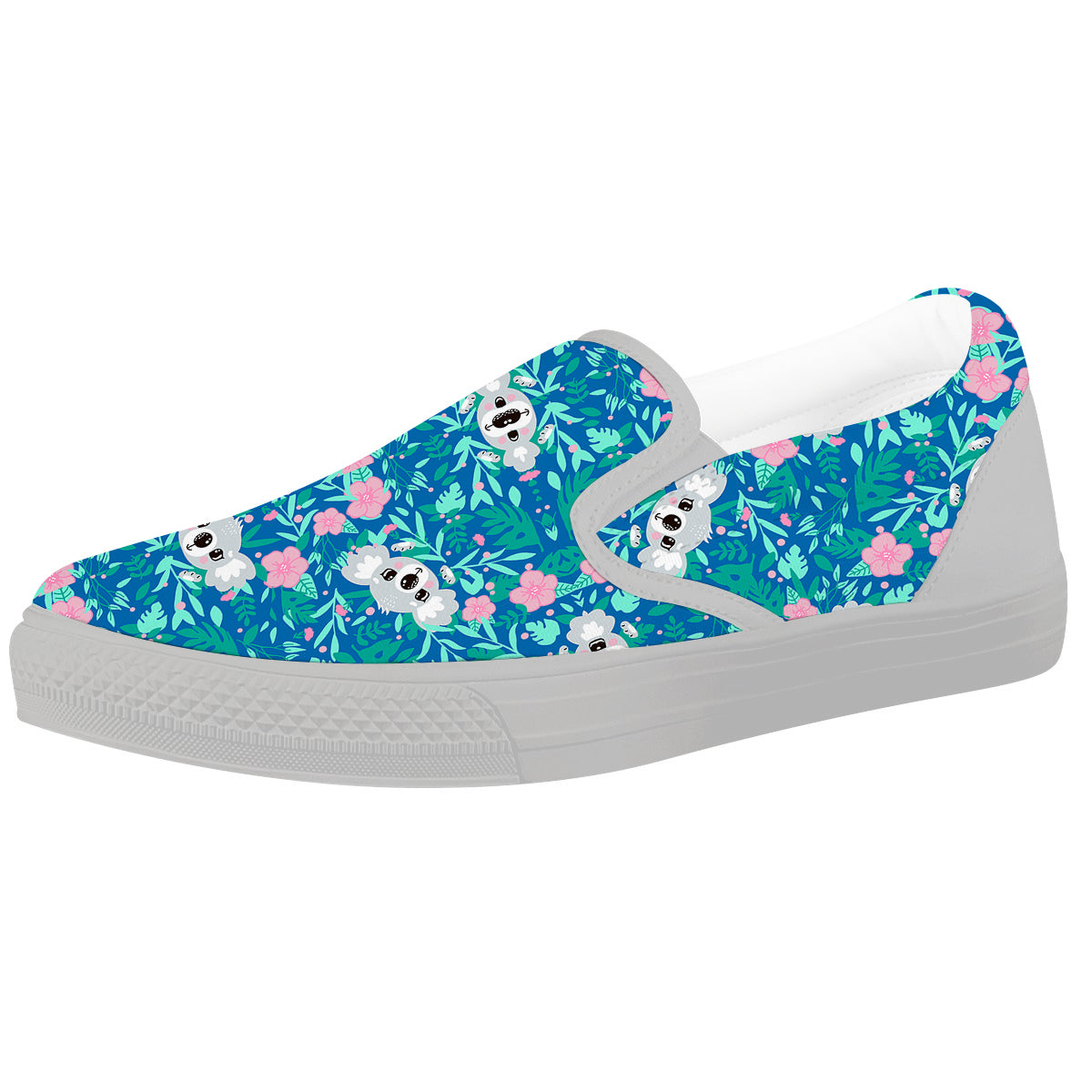 Floral And Baby Koala Print Pattern White Slip On Shoes-grizzshop
