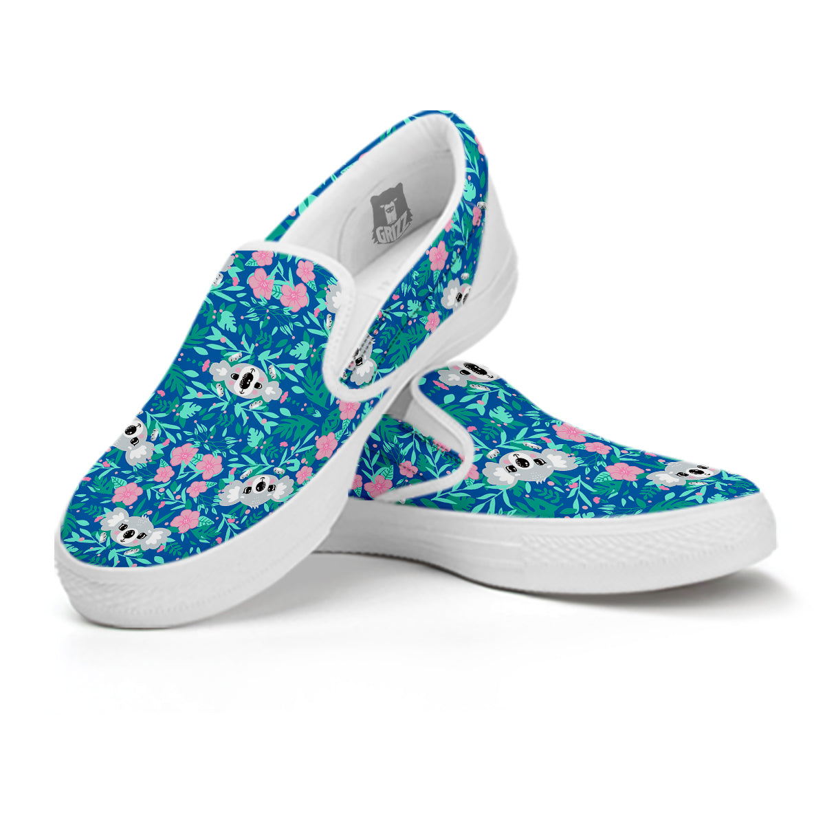 Floral And Baby Koala Print Pattern White Slip On Shoes-grizzshop