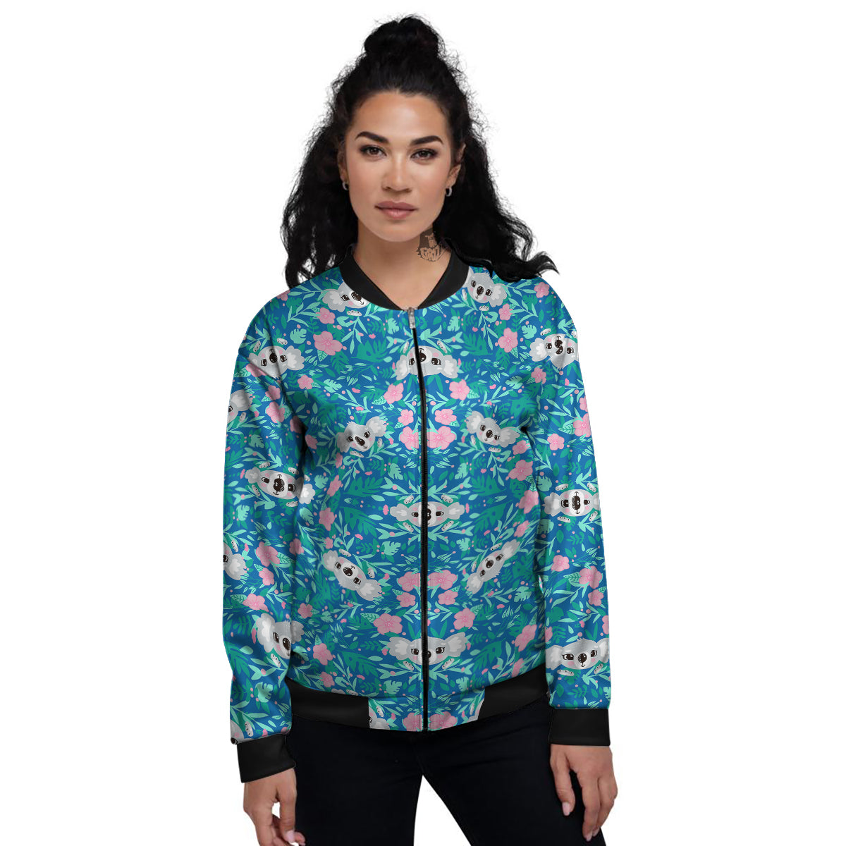 Floral And Baby Koala Print Pattern Women's Bomber Jacket-grizzshop