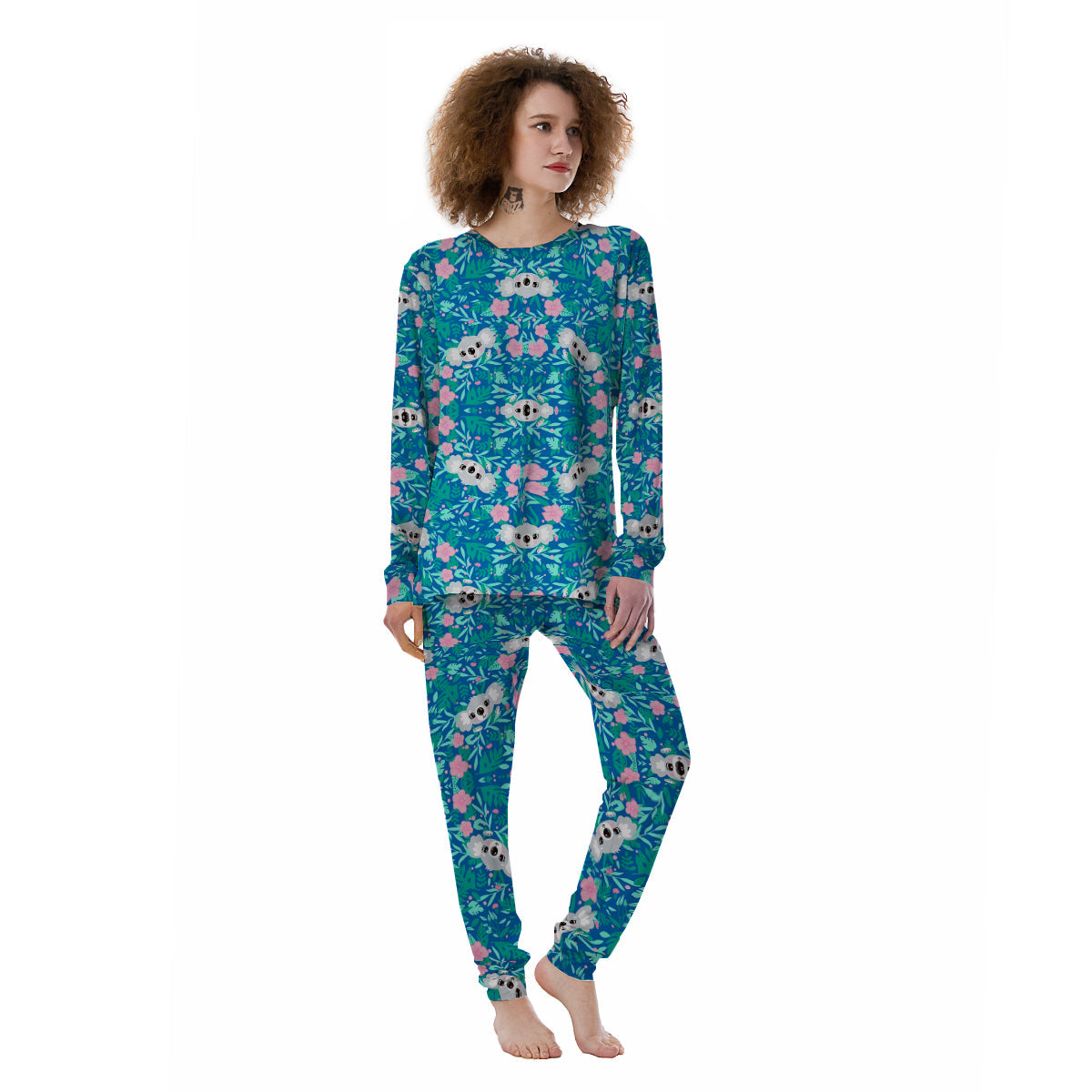 Floral And Baby Koala Print Pattern Women's Pajamas-grizzshop