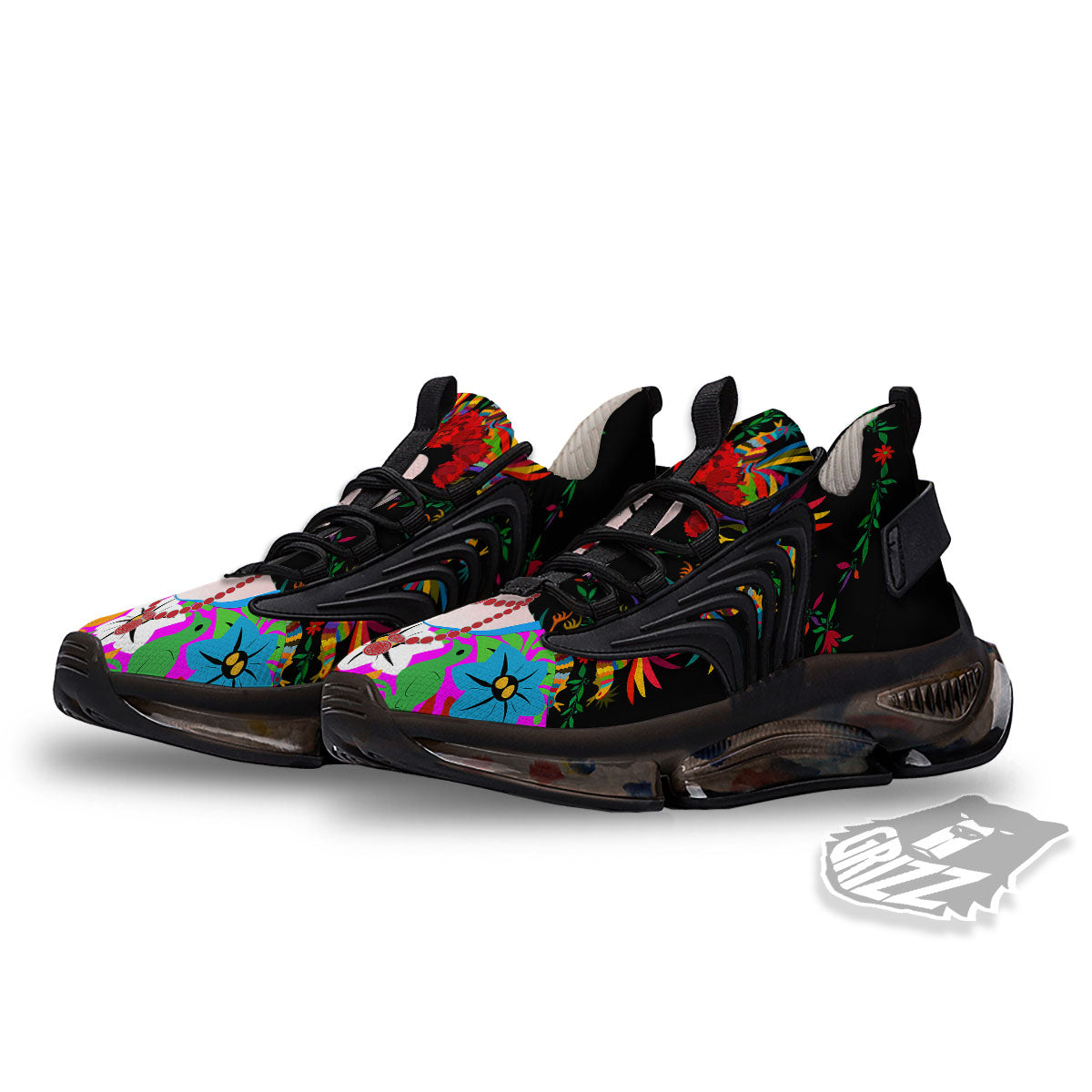 Floral And Frida Kahlo Print Black Gym Shoes-grizzshop