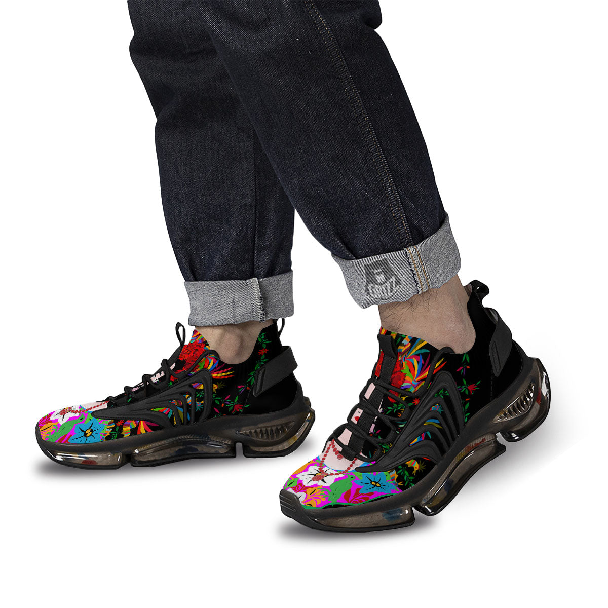 Floral And Frida Kahlo Print Black Gym Shoes-grizzshop