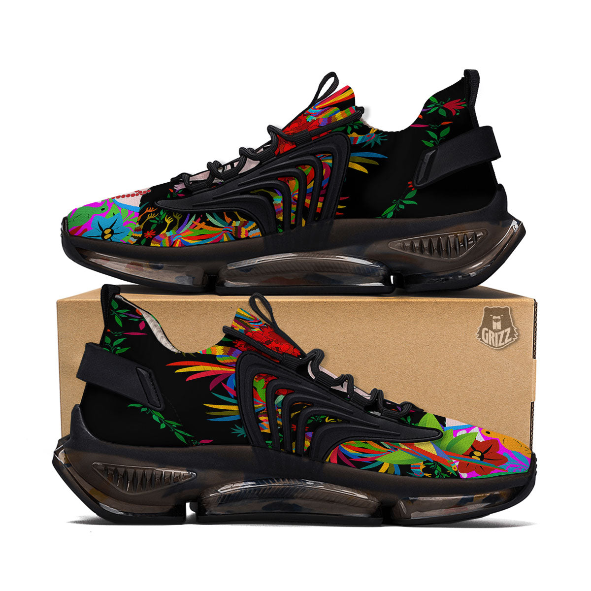 Floral And Frida Kahlo Print Black Gym Shoes-grizzshop