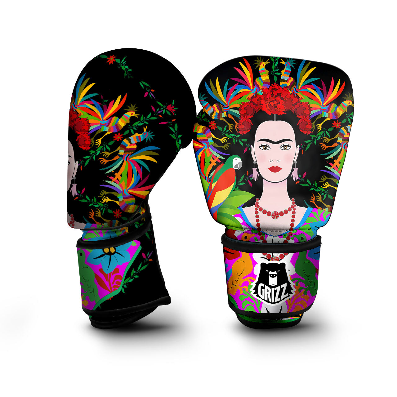 Floral And Frida Kahlo Print Boxing Gloves-grizzshop