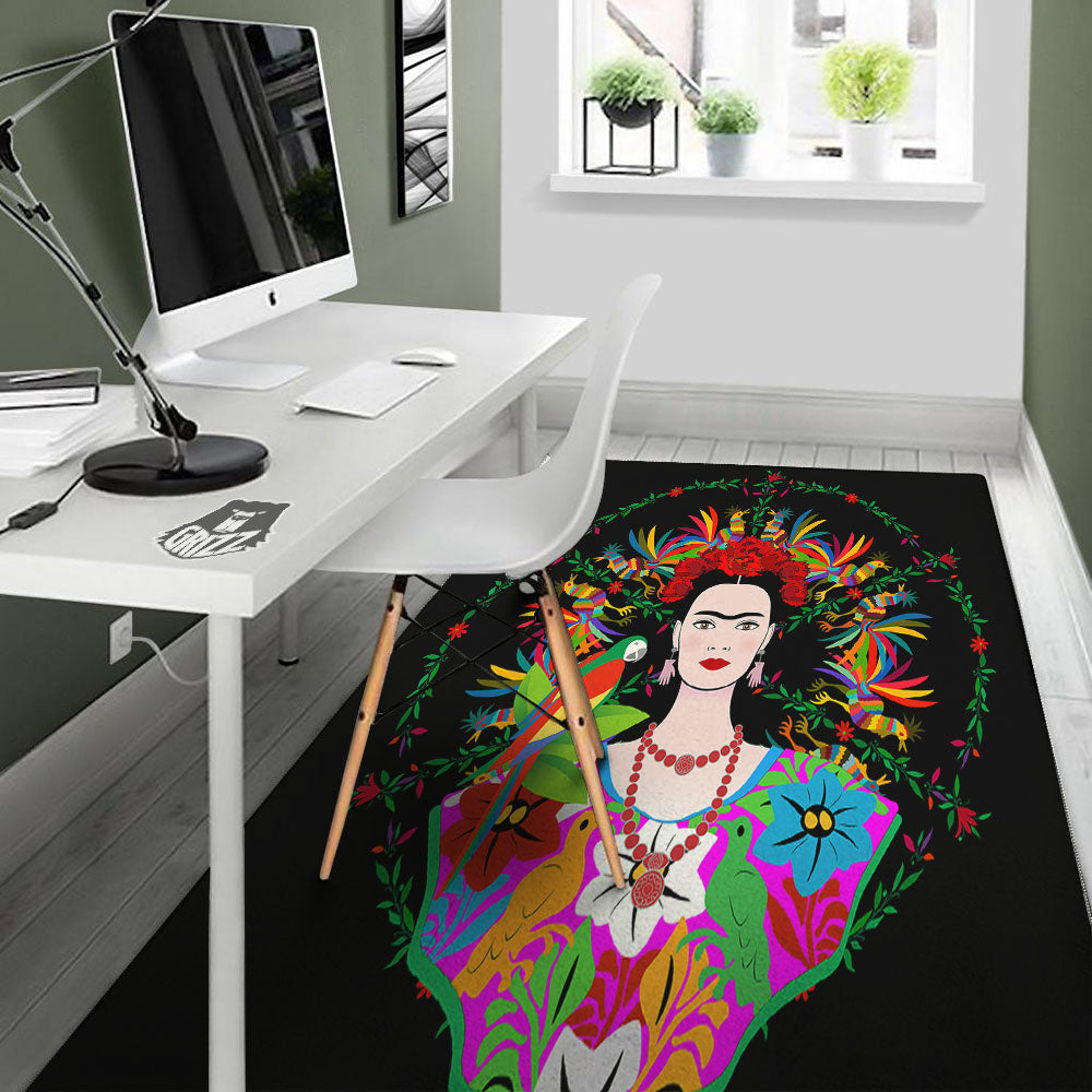 Floral And Frida Kahlo Print Floor Mat-grizzshop