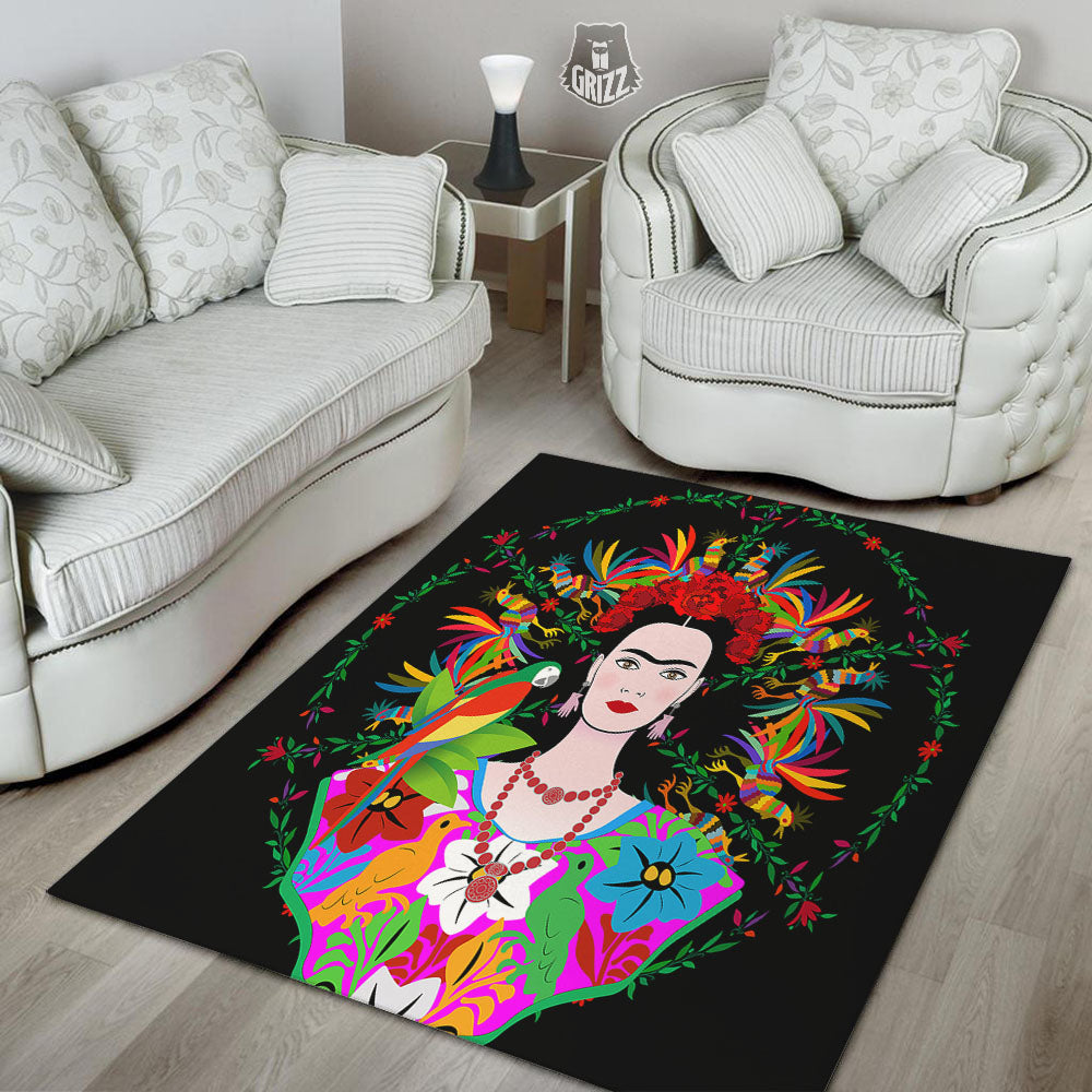 Floral And Frida Kahlo Print Floor Mat-grizzshop