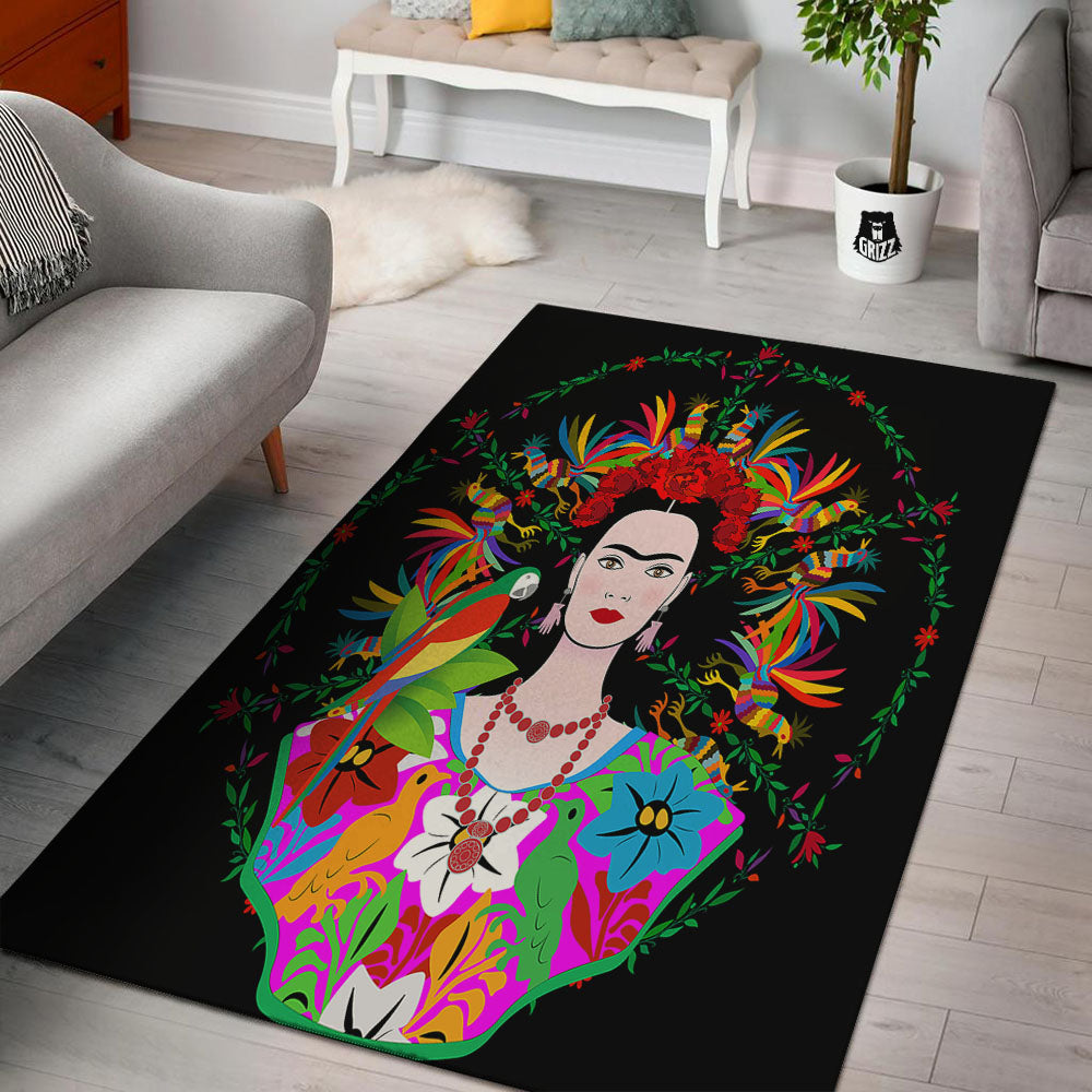Floral And Frida Kahlo Print Floor Mat-grizzshop