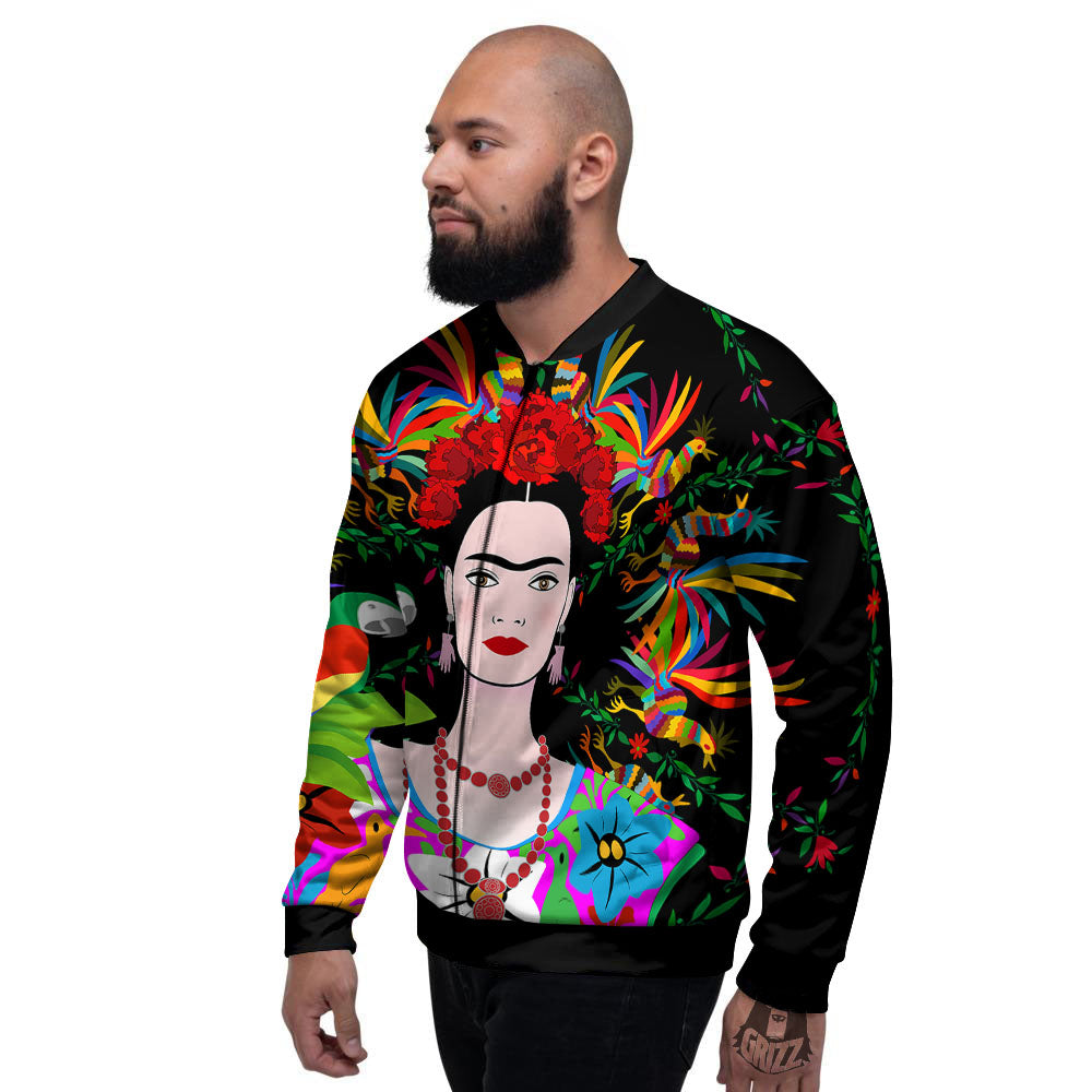 Floral And Frida Kahlo Print Men's Bomber Jacket-grizzshop