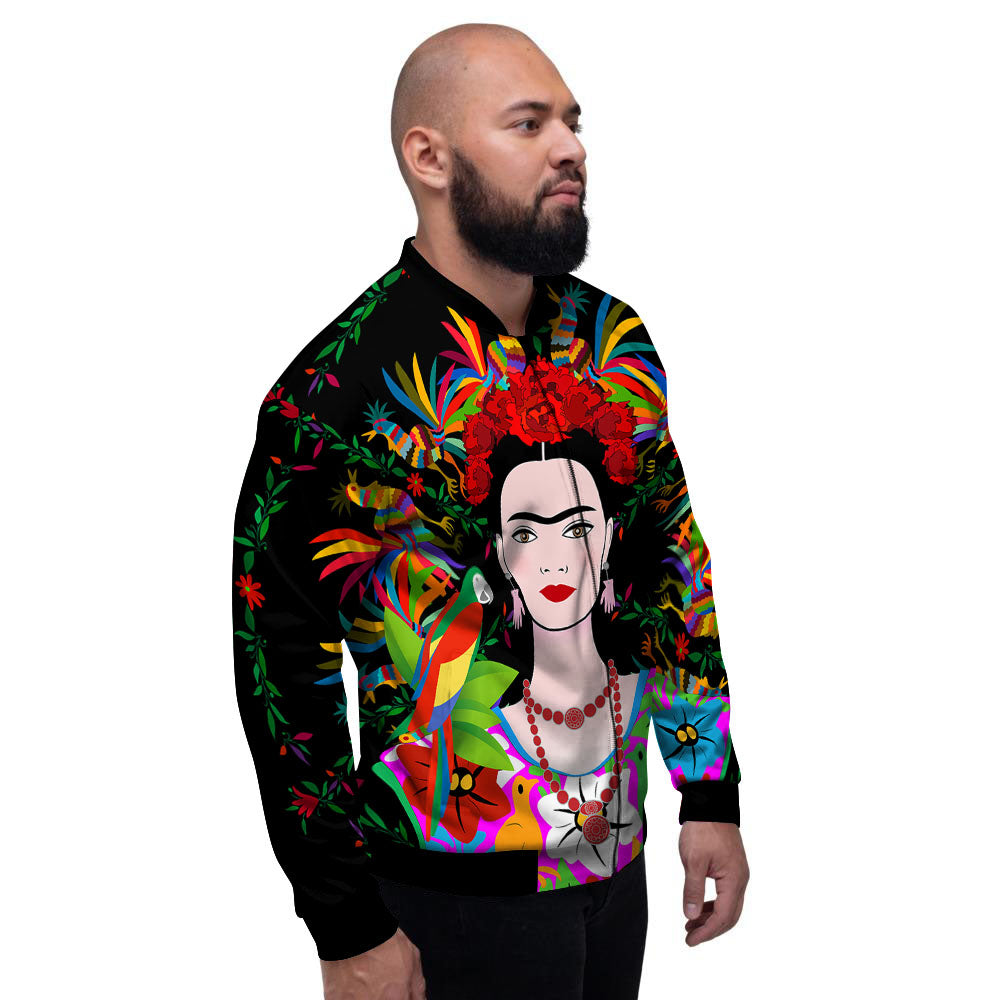 Floral And Frida Kahlo Print Men's Bomber Jacket-grizzshop
