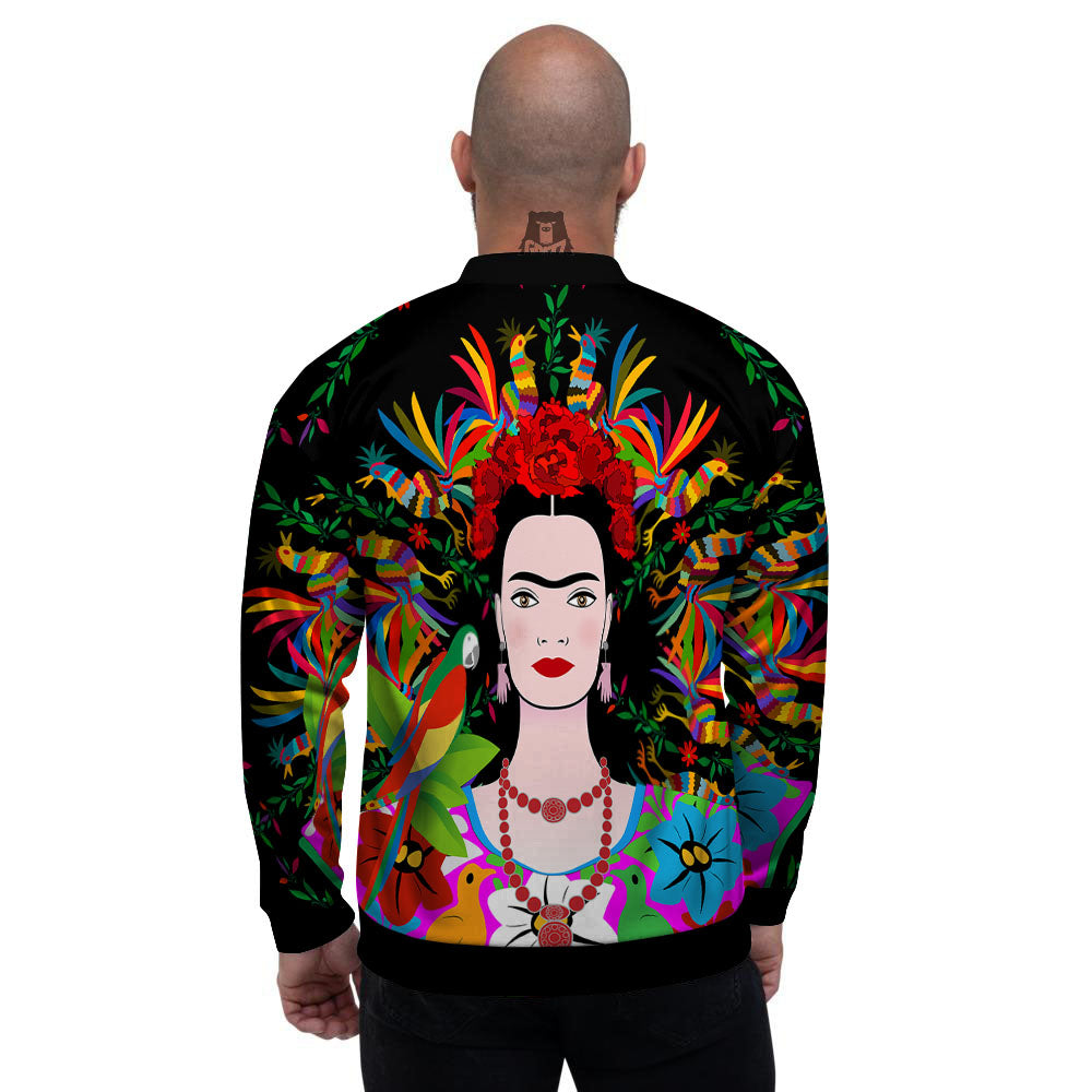 Floral And Frida Kahlo Print Men's Bomber Jacket-grizzshop