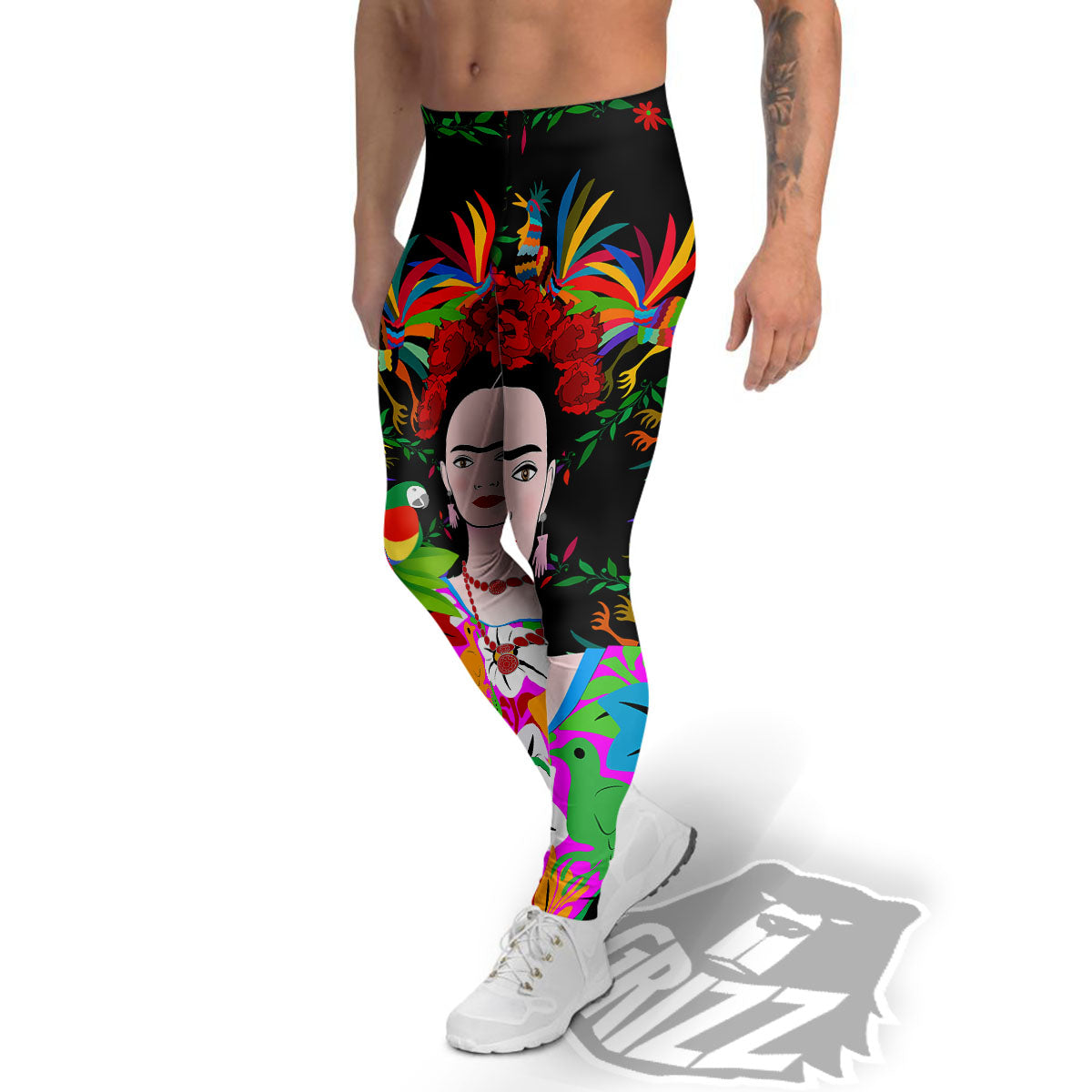 Floral And Frida Kahlo Print Men's Leggings-grizzshop