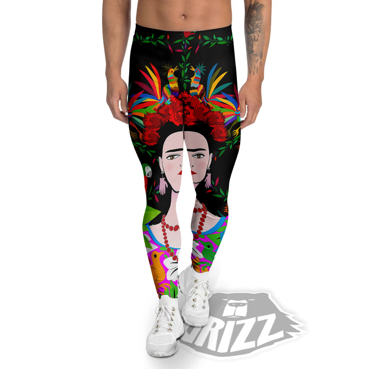 Floral And Frida Kahlo Print Men's Leggings-grizzshop