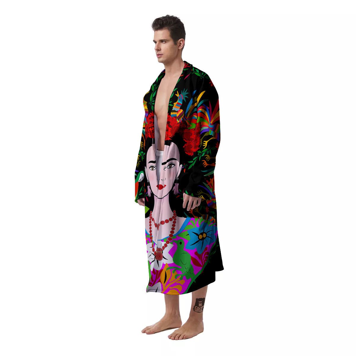 Floral And Frida Kahlo Print Men's Robe-grizzshop
