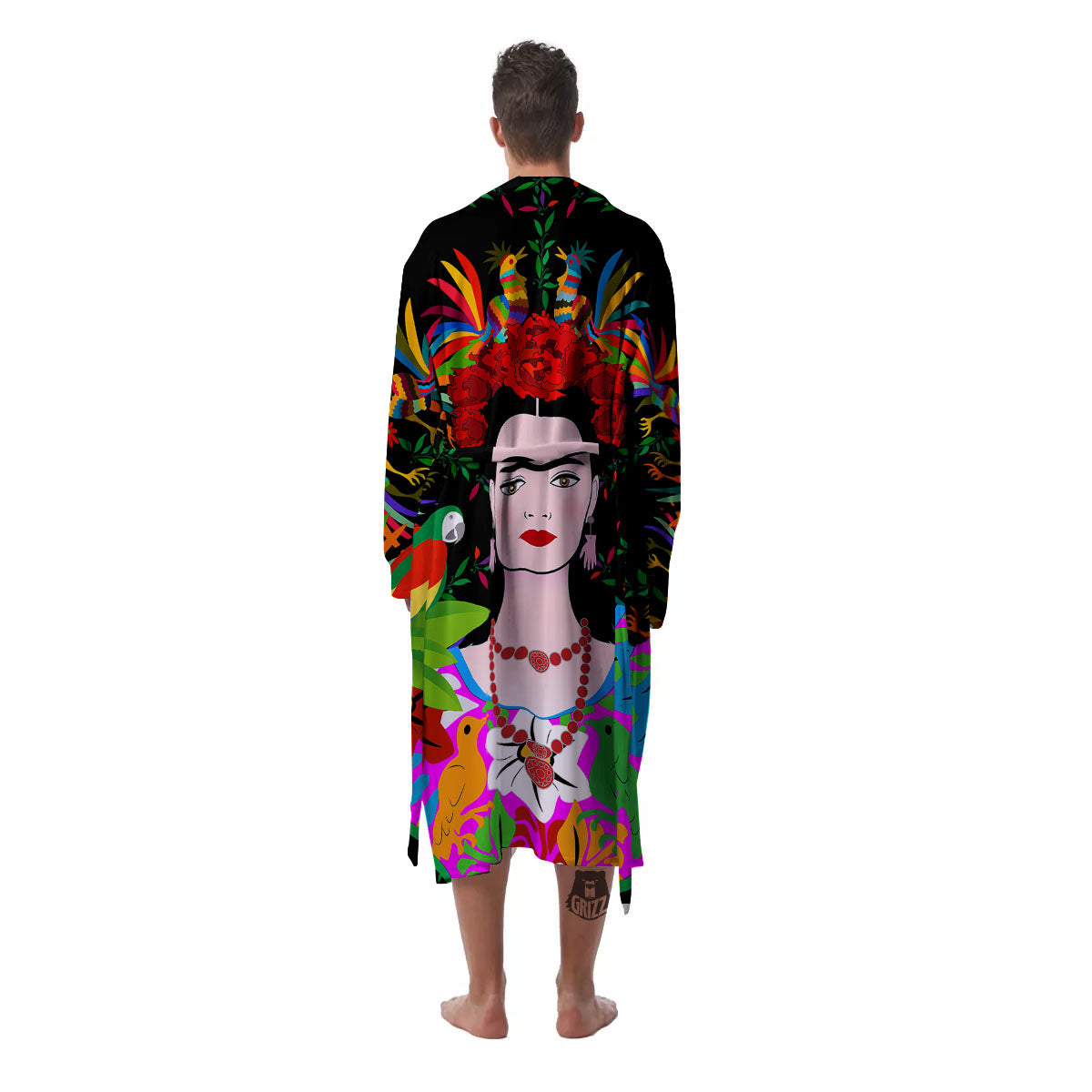 Floral And Frida Kahlo Print Men's Robe-grizzshop