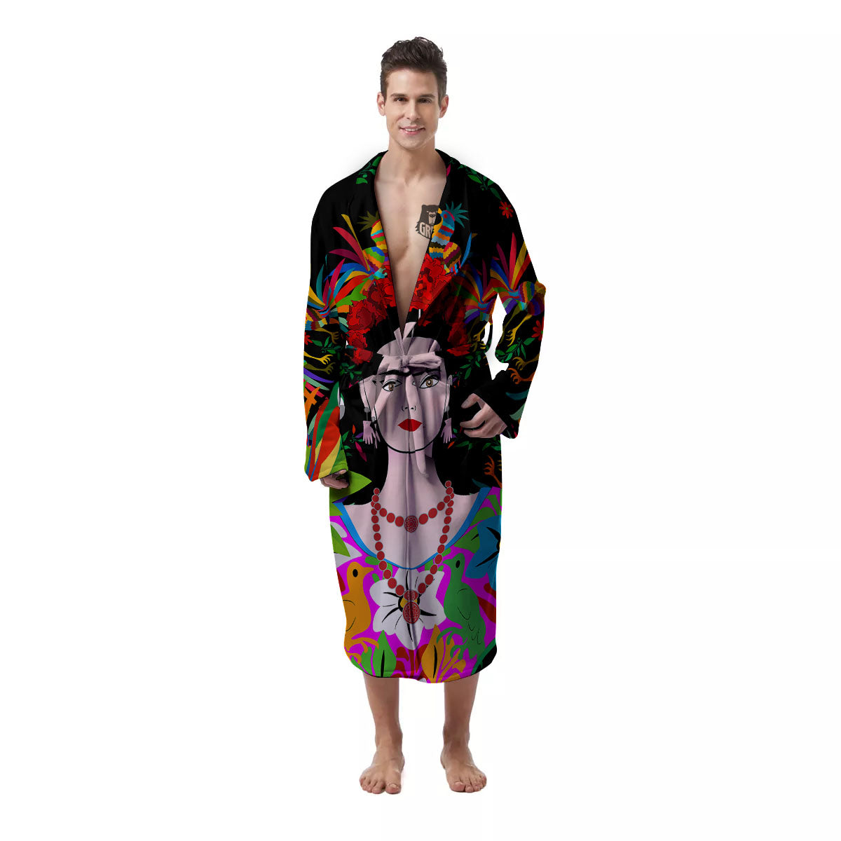 Floral And Frida Kahlo Print Men's Robe-grizzshop