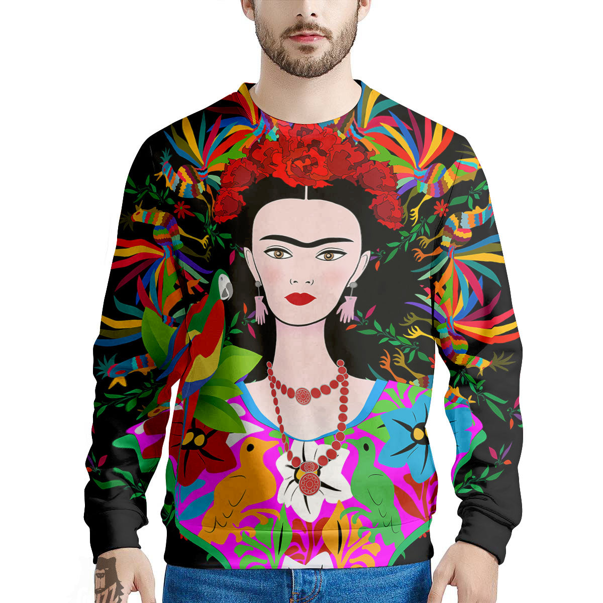 Floral And Frida Kahlo Print Men s Sweatshirt Grizzshopping