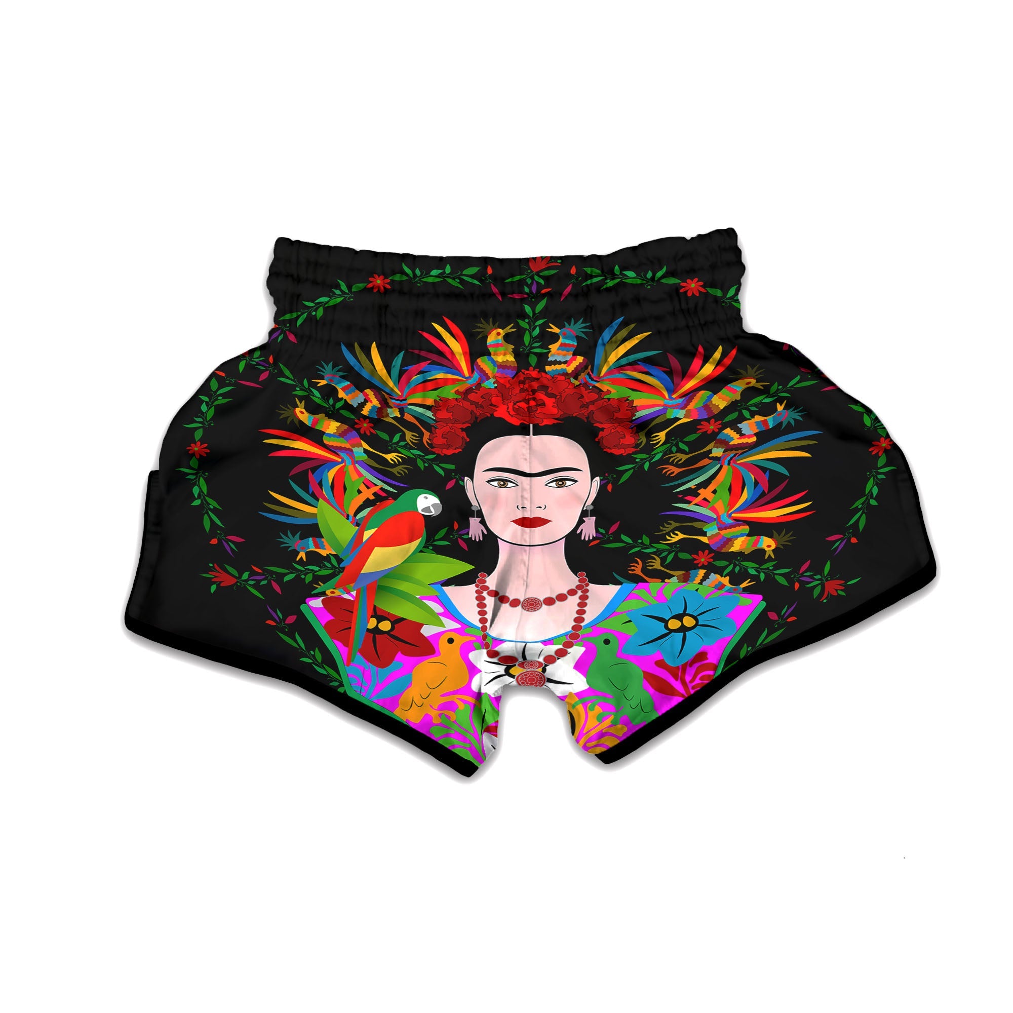 Floral And Frida Kahlo Print Muay Thai Boxing Shorts-grizzshop