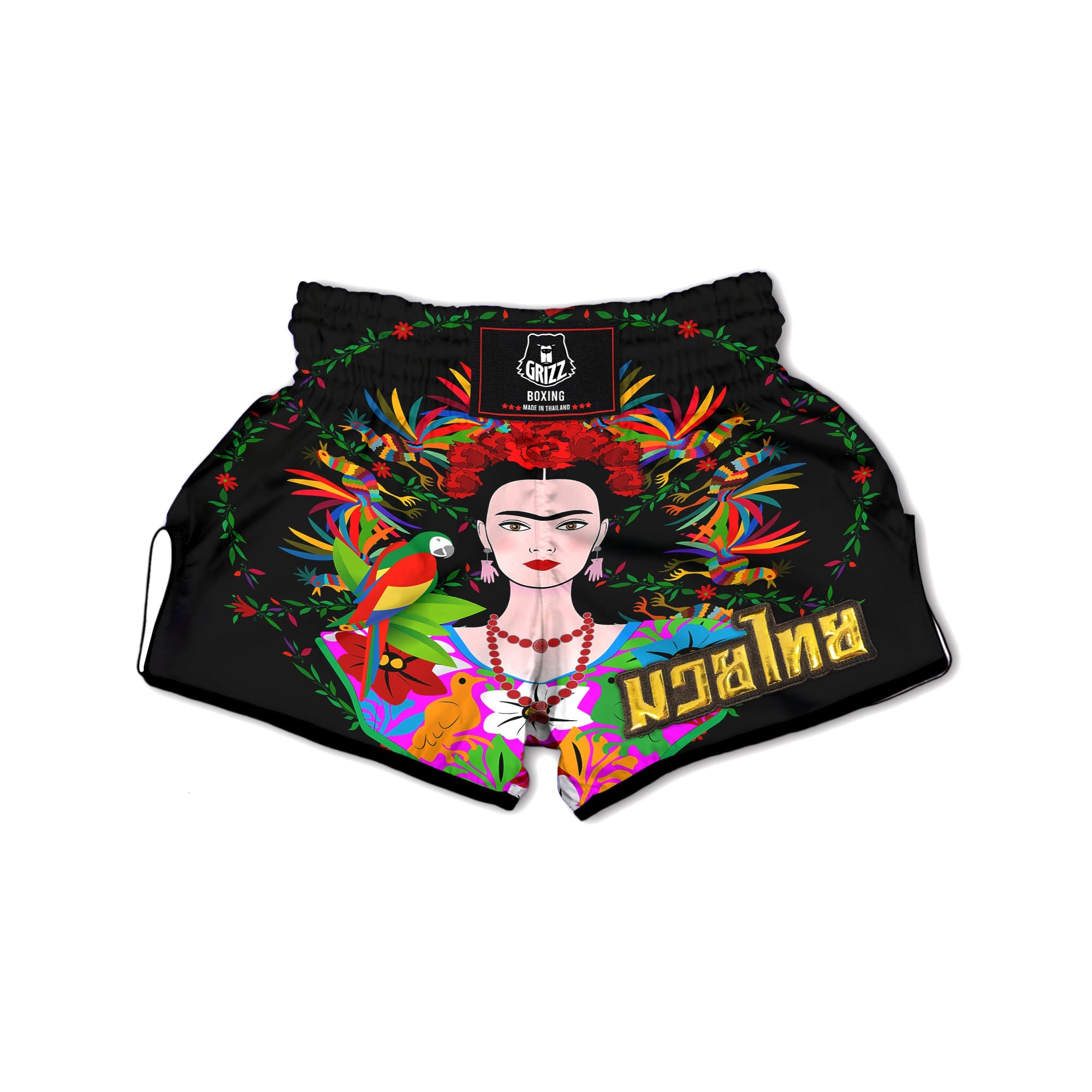 Floral And Frida Kahlo Print Muay Thai Boxing Shorts-grizzshop