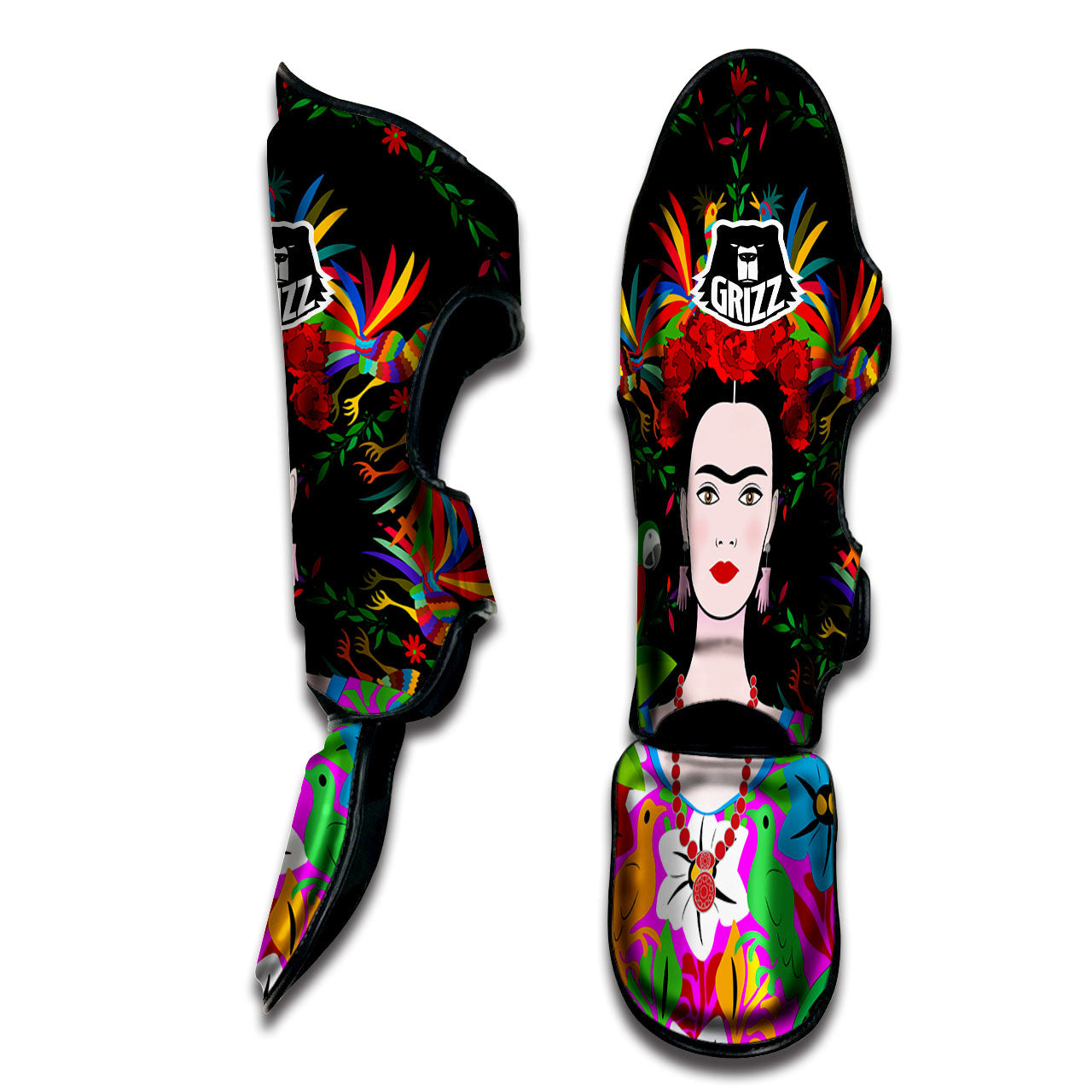 Floral And Frida Kahlo Print Muay Thai Shin Guards-grizzshop