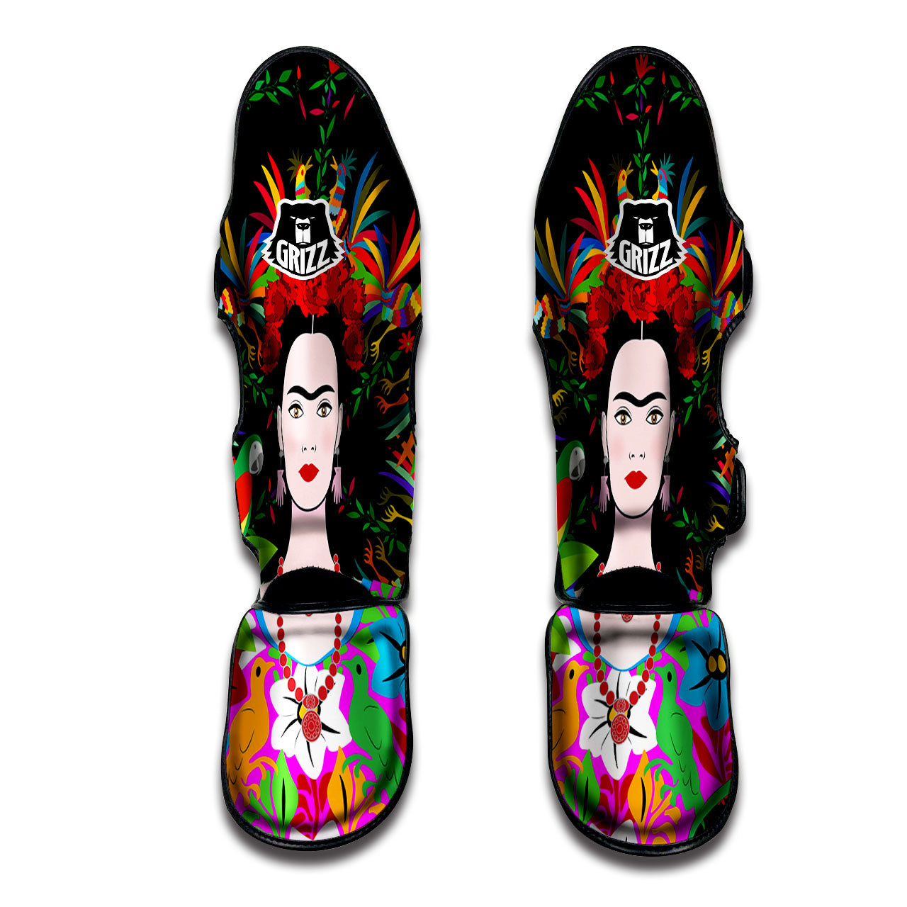 Floral And Frida Kahlo Print Muay Thai Shin Guards-grizzshop