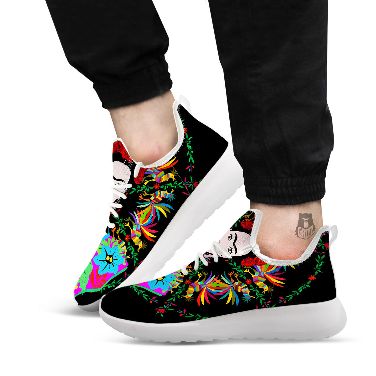 Floral And Frida Kahlo Print White Athletic Shoes-grizzshop
