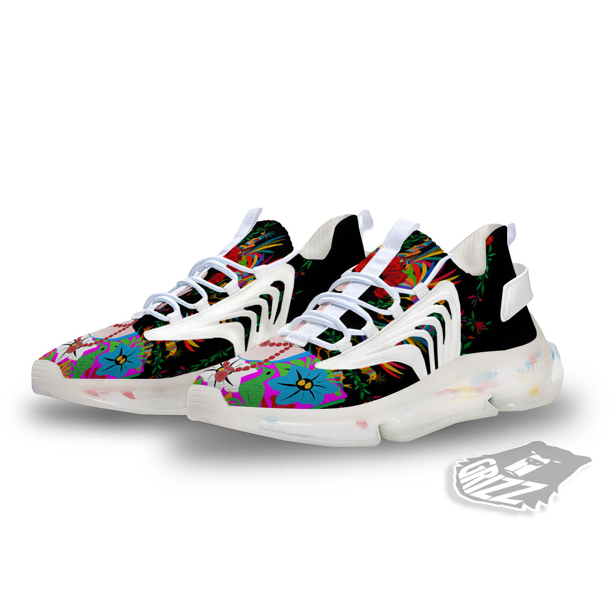 Floral And Frida Kahlo Print White Gym Shoes-grizzshop
