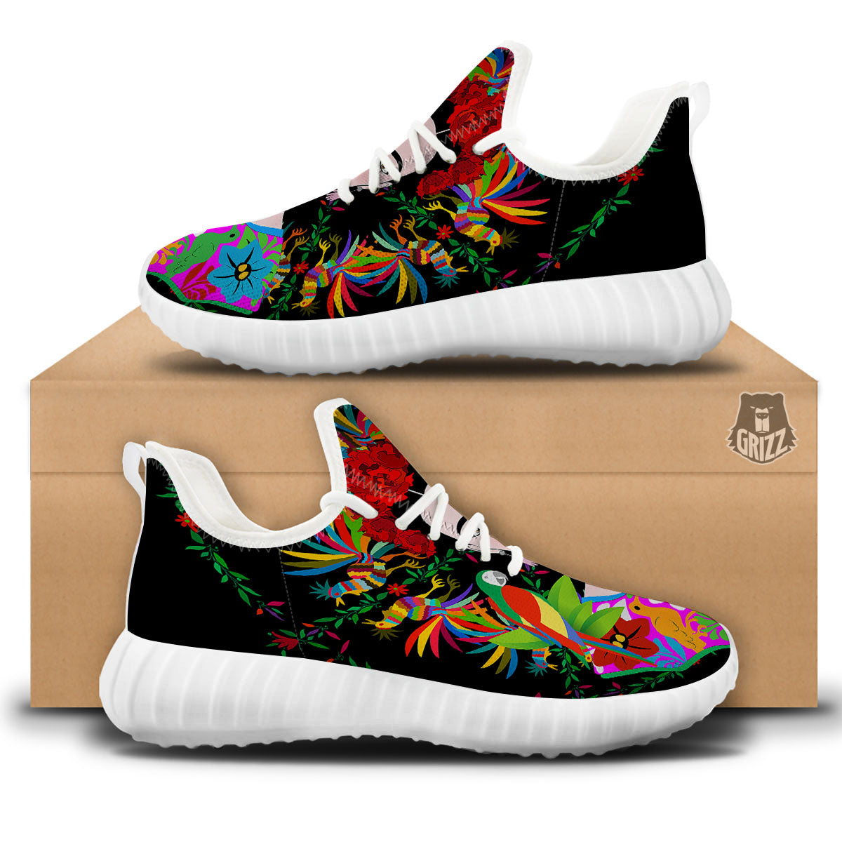 Floral And Frida Kahlo Print White Walking Shoes-grizzshop