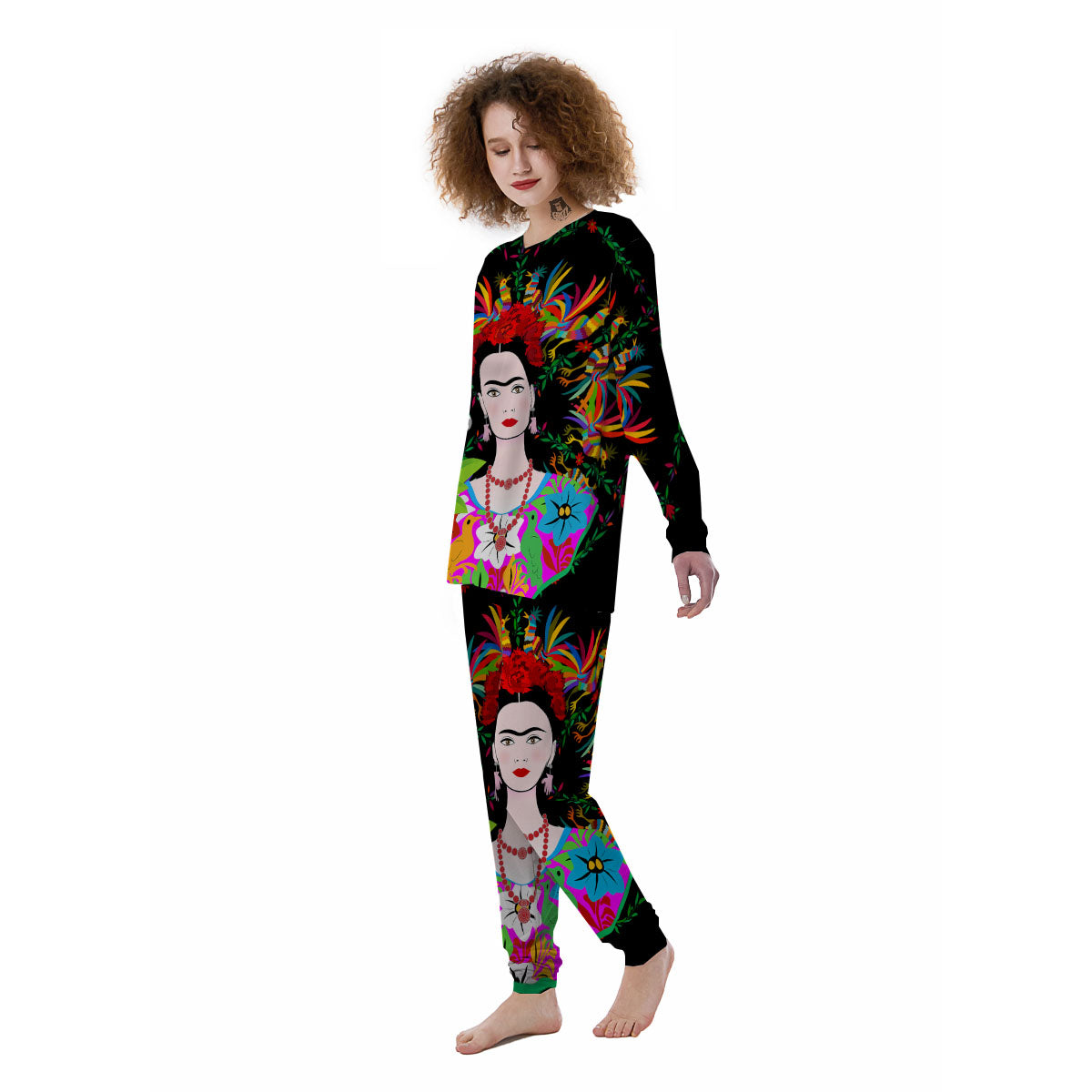 Floral And Frida Kahlo Print Women's Pajamas-grizzshop