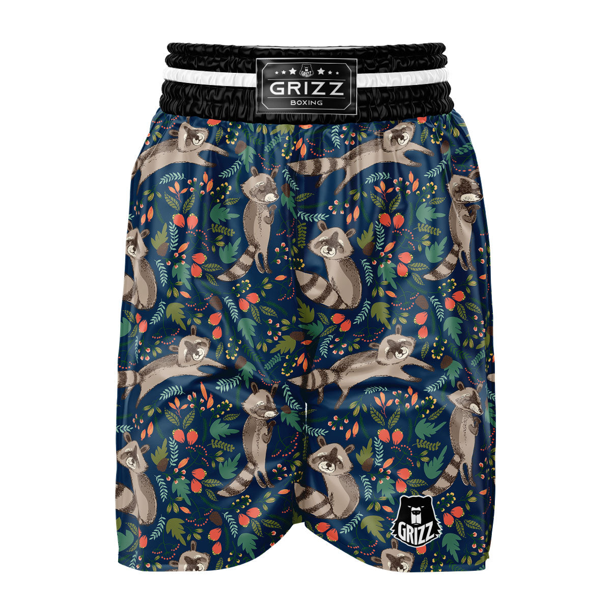 Floral And Raccoon Print Pattern Boxing Shorts-grizzshop