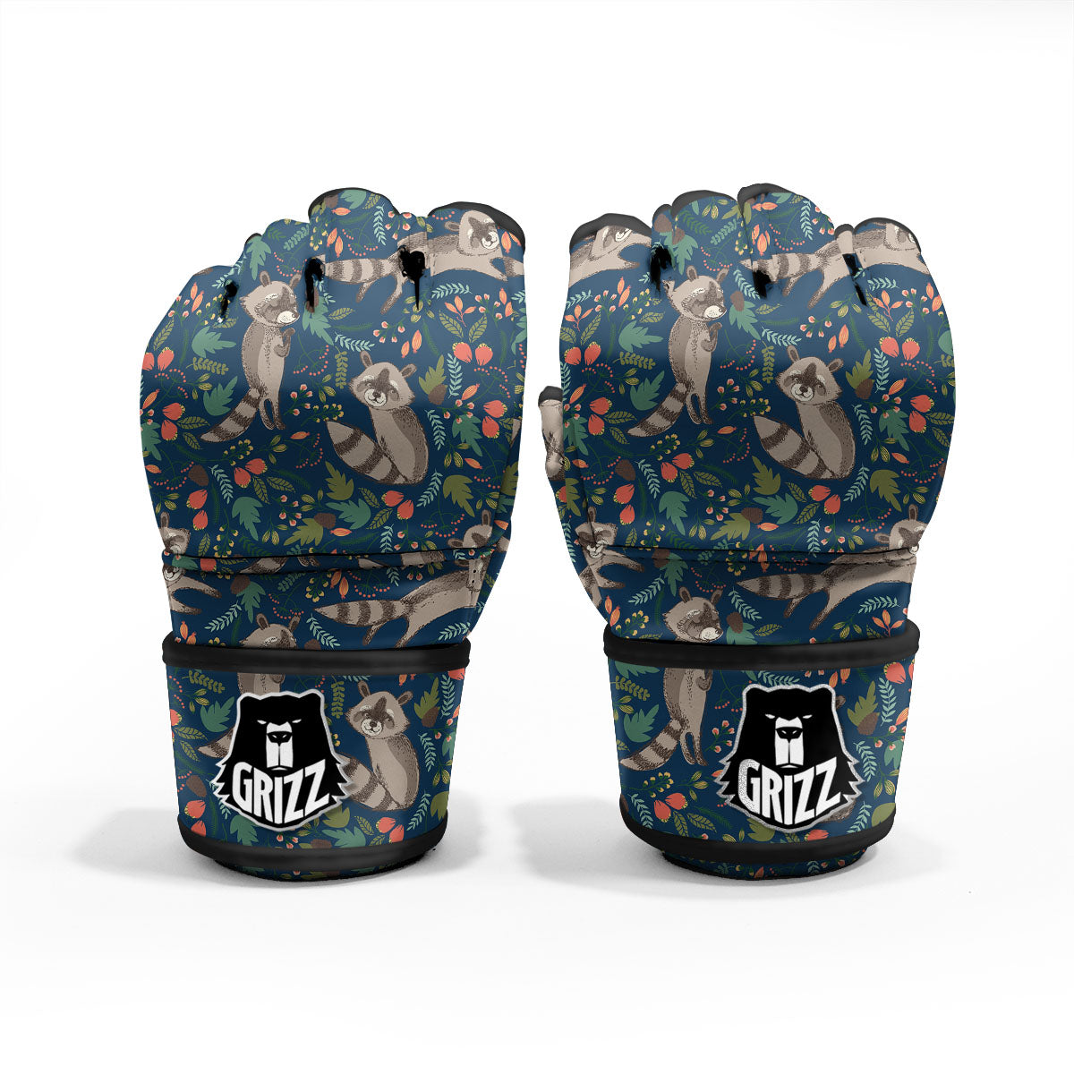 Floral And Raccoon Print Pattern MMA Gloves-grizzshop