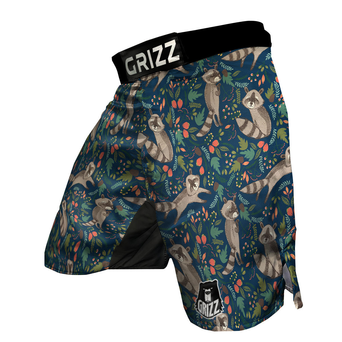 Floral And Raccoon Print Pattern MMA Shorts-grizzshop