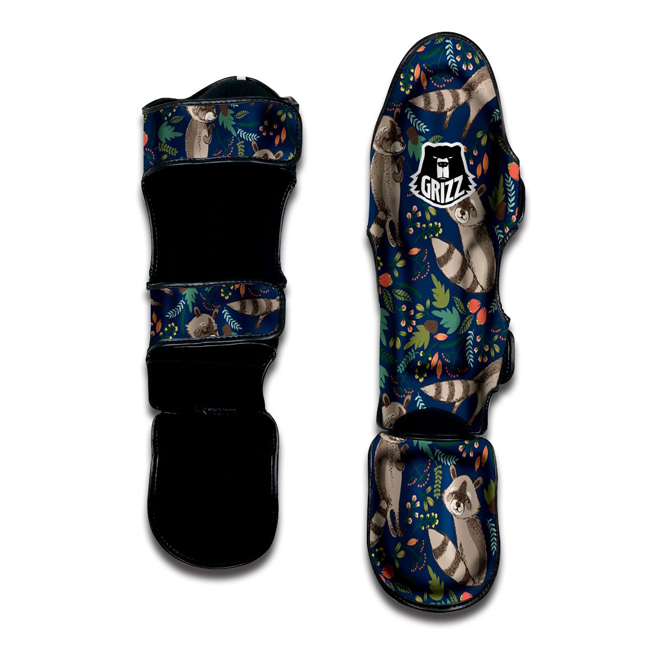 Floral And Raccoon Print Pattern Muay Thai Shin Guards-grizzshop