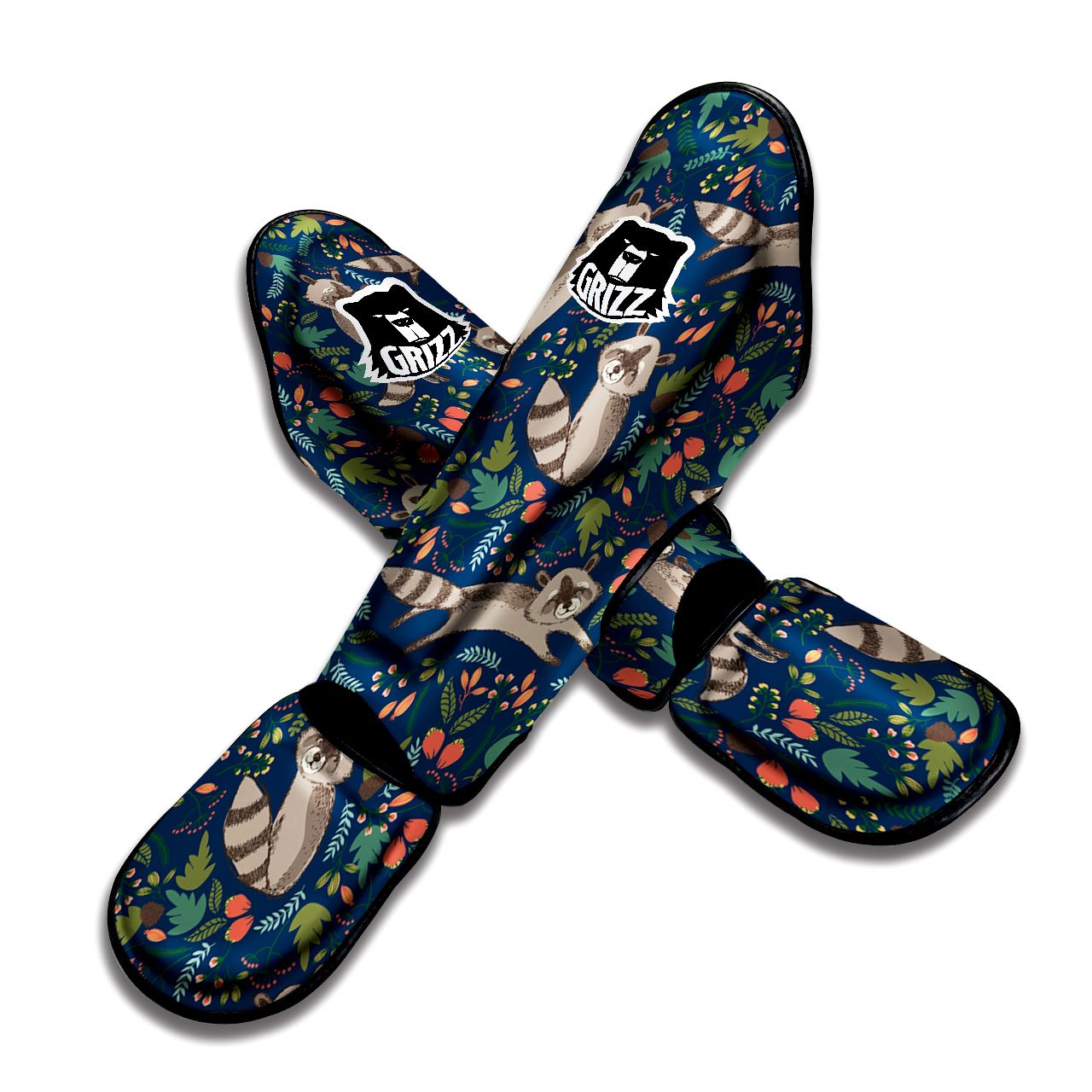 Floral And Raccoon Print Pattern Muay Thai Shin Guards-grizzshop