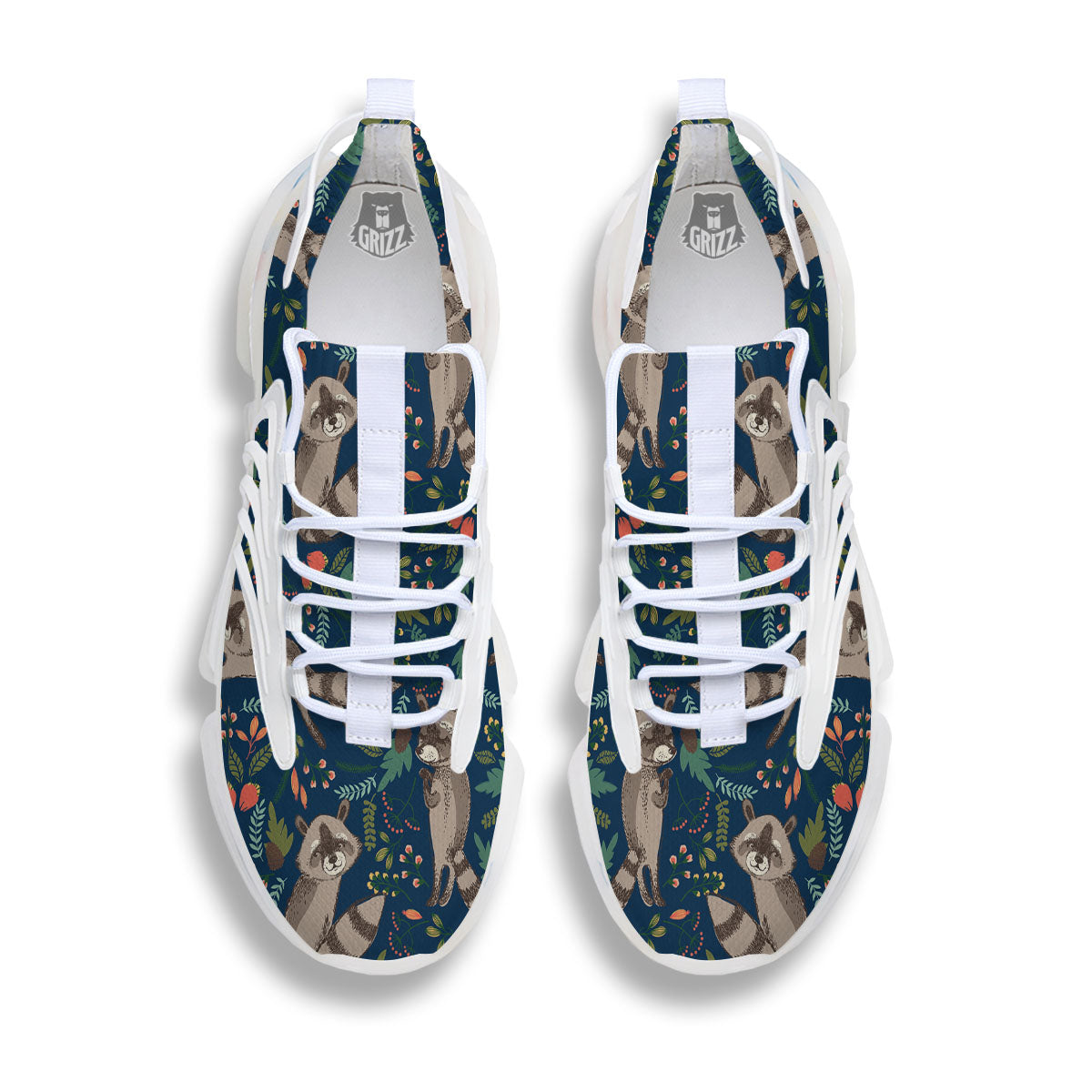 Floral And Raccoon Print Pattern White Gym Shoes-grizzshop