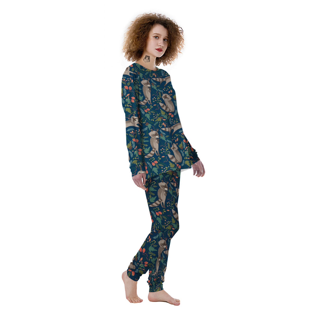 Floral And Raccoon Print Pattern Women's Pajamas-grizzshop