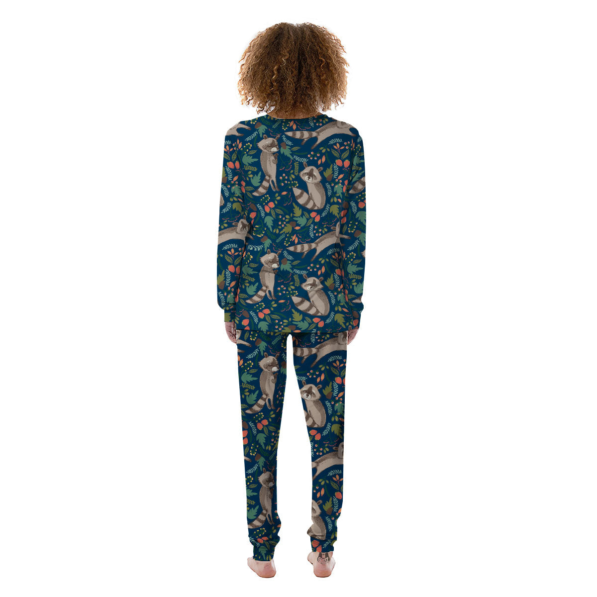 Floral And Raccoon Print Pattern Women's Pajamas-grizzshop