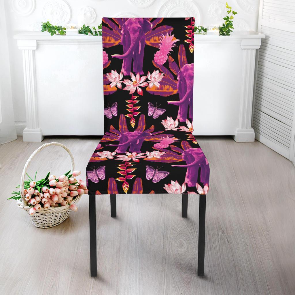 Floral Banana Leaves Elephant Print Chair Cover-grizzshop