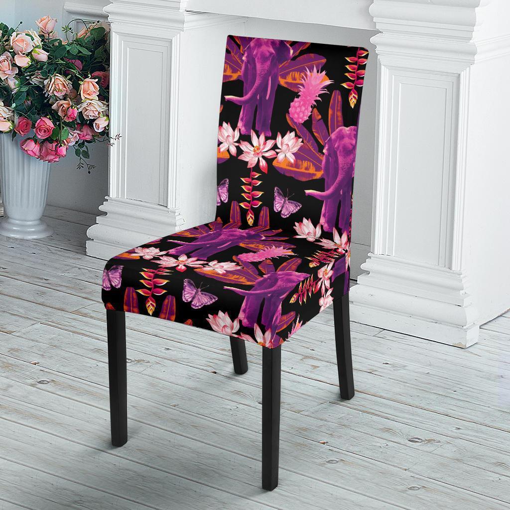 Floral Banana Leaves Elephant Print Chair Cover-grizzshop