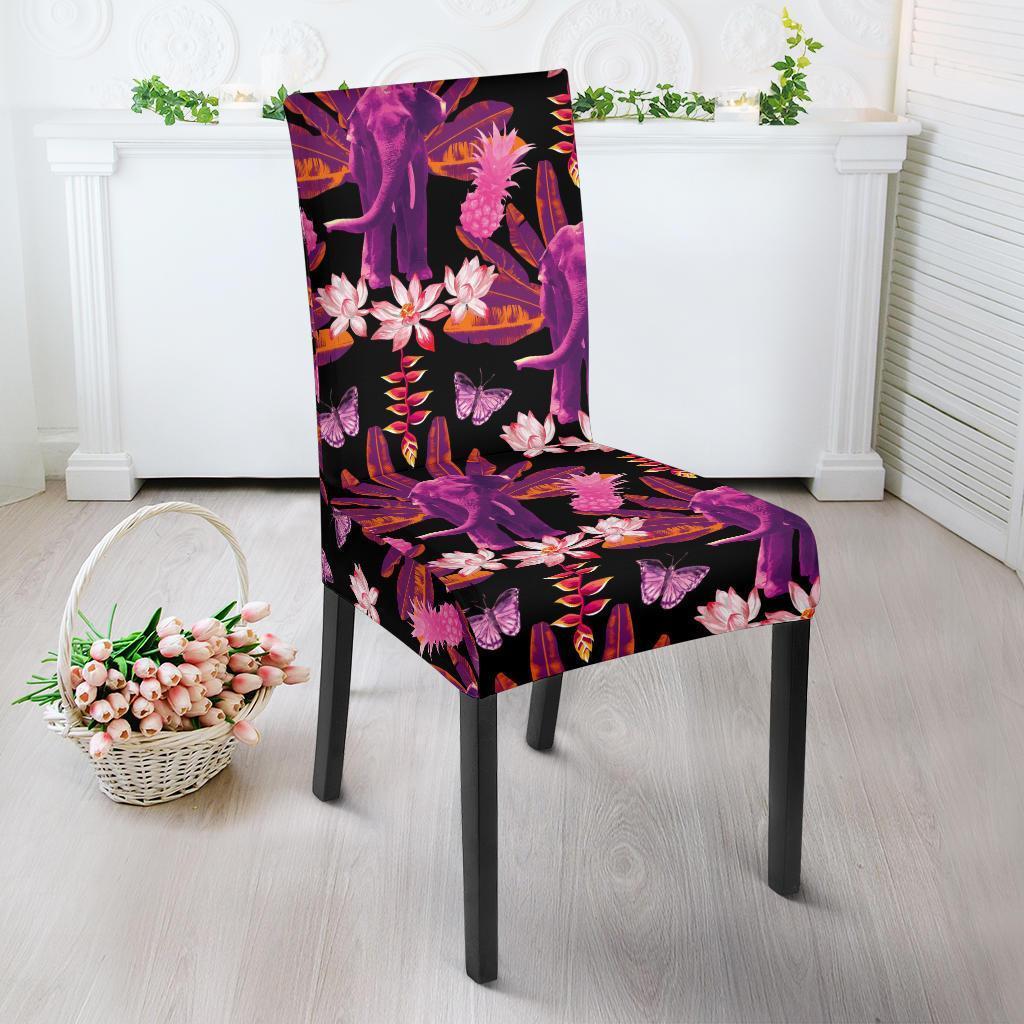 Floral Banana Leaves Elephant Print Chair Cover-grizzshop