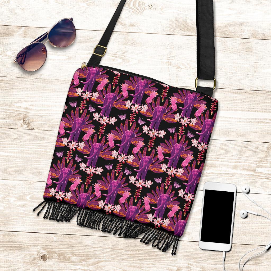 Floral Banana Leaves Elephant Print Crossbody Bags-grizzshop