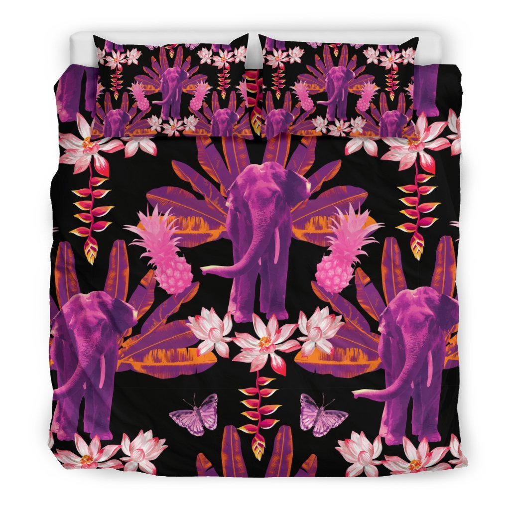 Floral Banana Leaves Elephant Print Duvet Cover Bedding Set-grizzshop