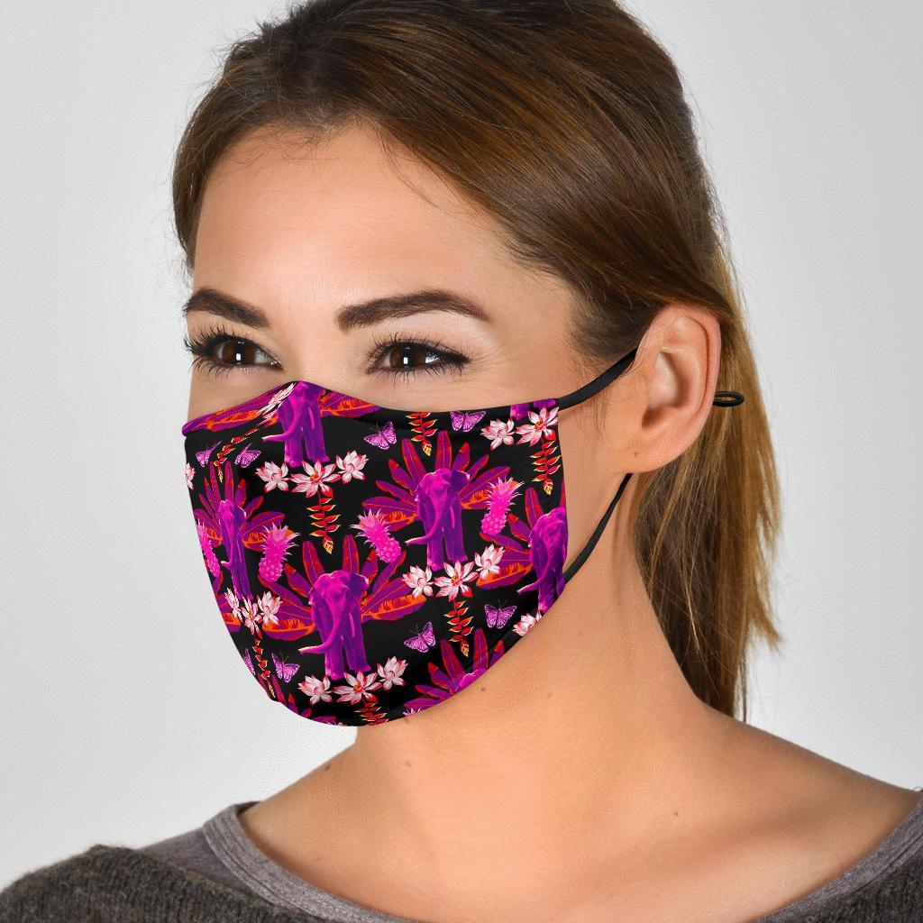 Floral Banana Leaves Elephant Print Face Mask-grizzshop