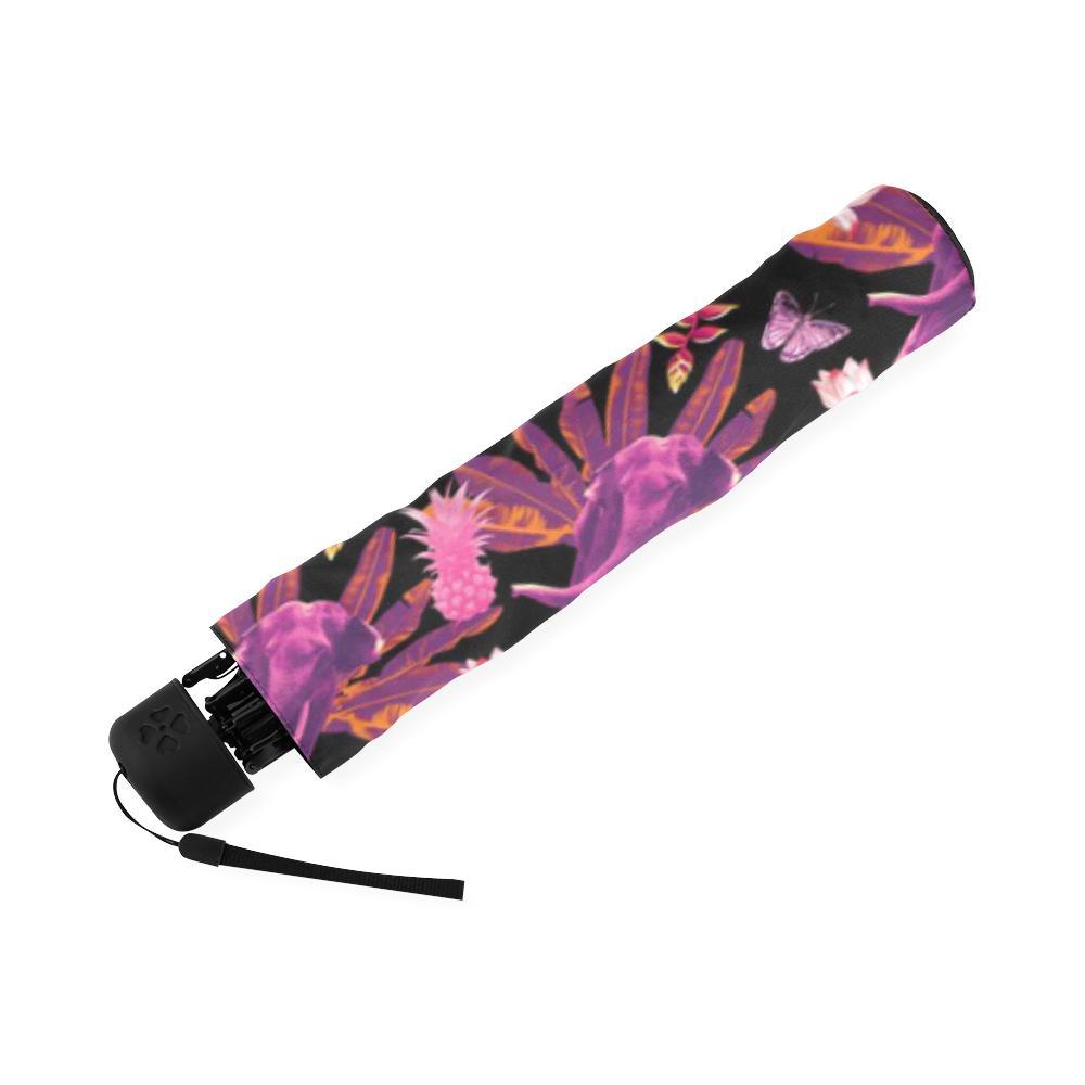 Floral Banana Leaves Elephant Print Foldable Umbrella-grizzshop