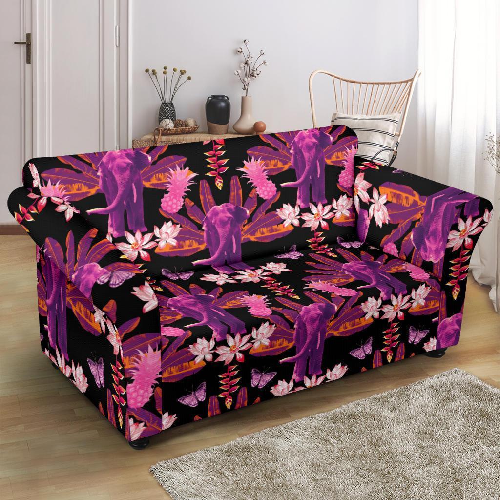 Floral Banana Leaves Elephant Print Loveseat Cover-grizzshop