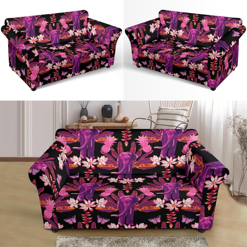 Floral Banana Leaves Elephant Print Loveseat Cover-grizzshop