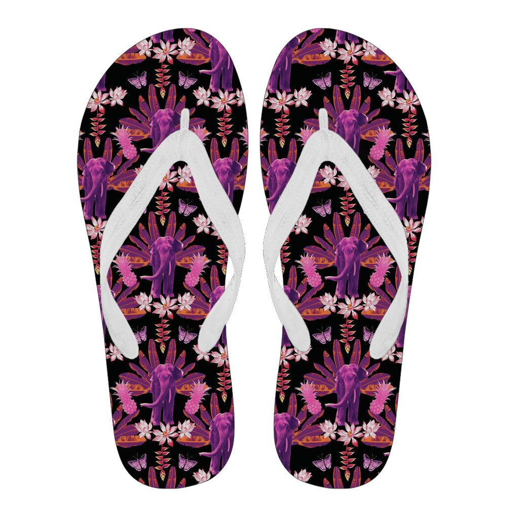 Floral Banana Leaves Elephant Print Men & Women Flip Flops-grizzshop