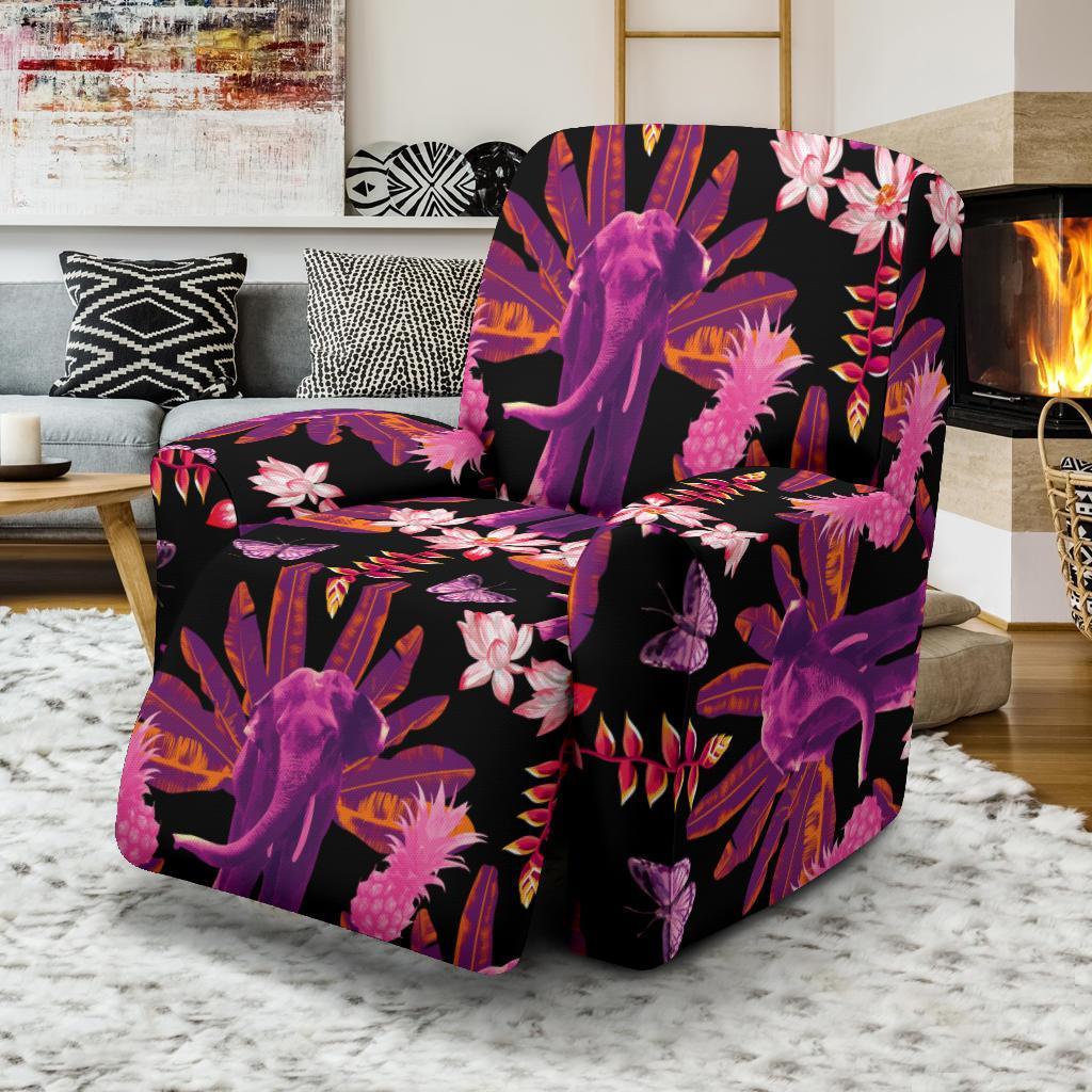 Floral Banana Leaves Elephant Print Recliner Cover-grizzshop