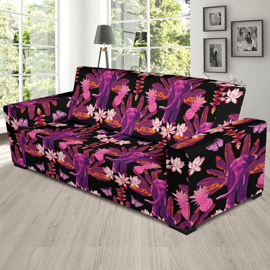 Floral Banana Leaves Elephant Print Sofa Covers-grizzshop