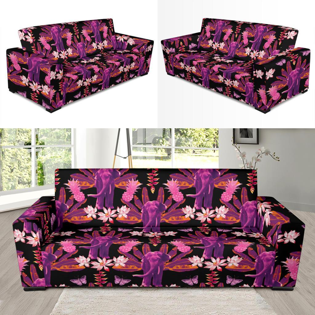 Floral Banana Leaves Elephant Print Sofa Covers-grizzshop