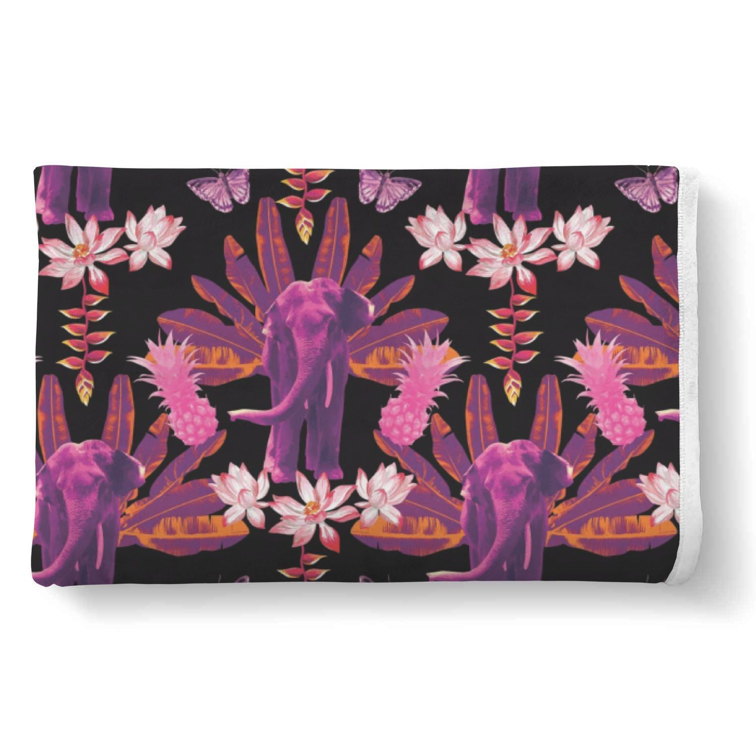 Floral Banana Leaves Elephant Print Throw Blanket-grizzshop